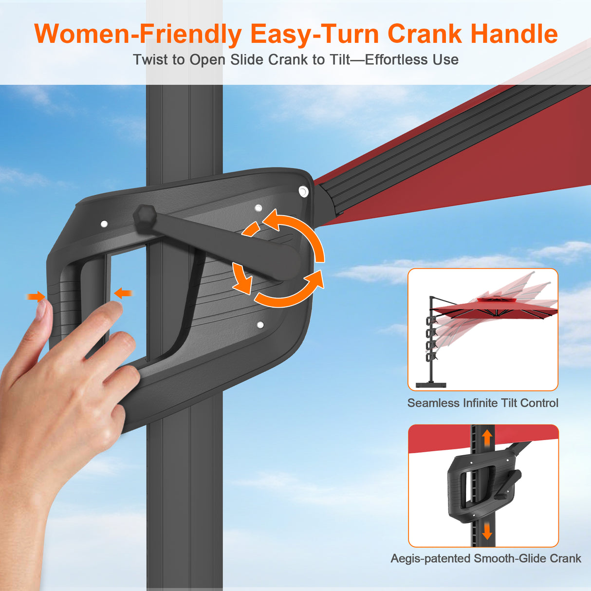 Patioslife Aegis Pro™ Cantilever Umbrella with Cross Metal Base, Reinforced & Powder-Coated Aluminium Ribs and Pole, Ideal for Garden & Patio