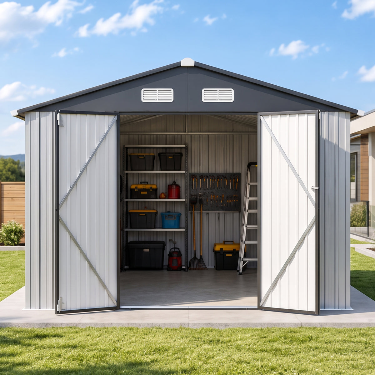 Patioslife YardVault Pro Metal Storage Shed with Window, Galvanized Steel Outdoor Tool Shed