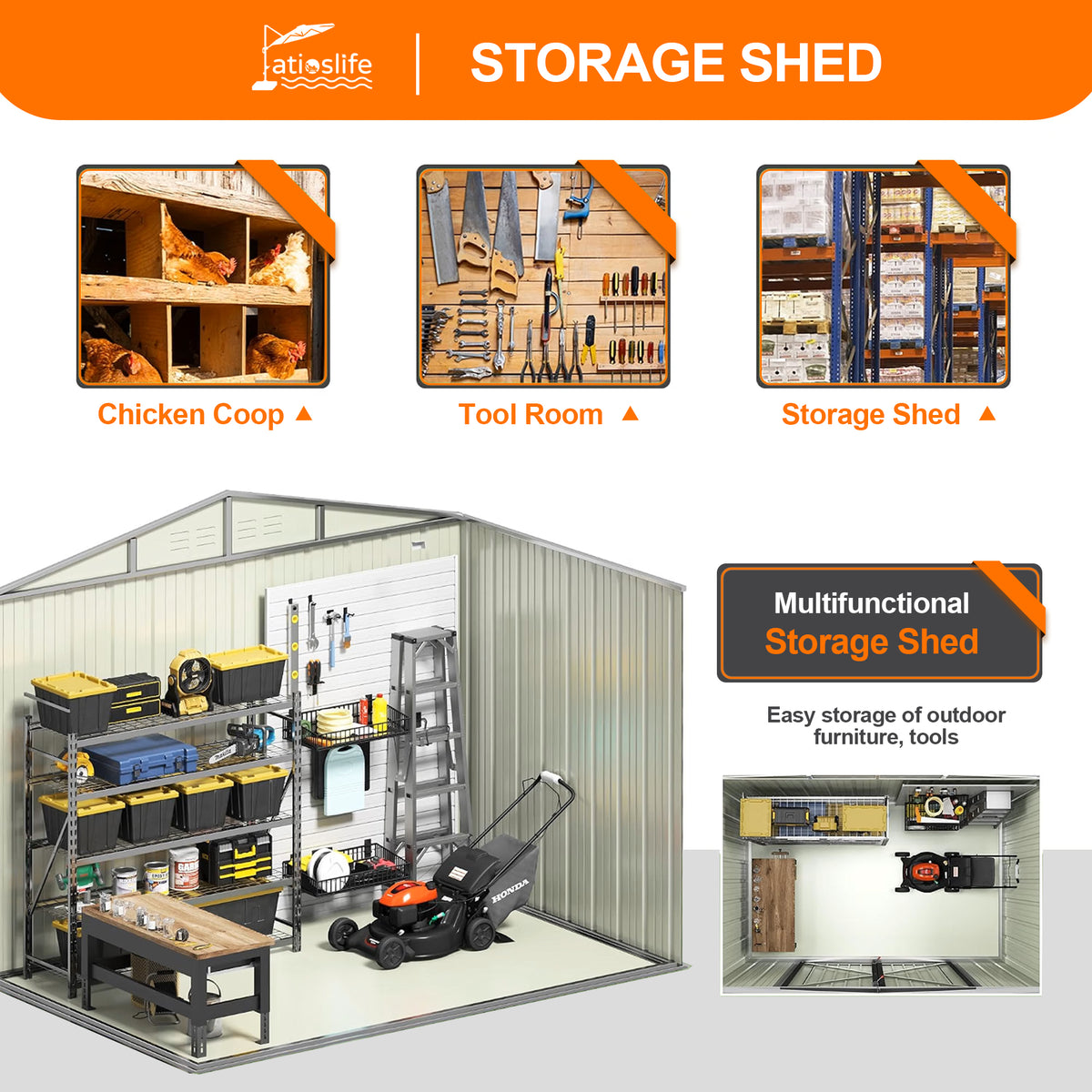 Patioslife YardVault Pro Metal Storage Shed with Window, Galvanized Steel Outdoor Tool Shed