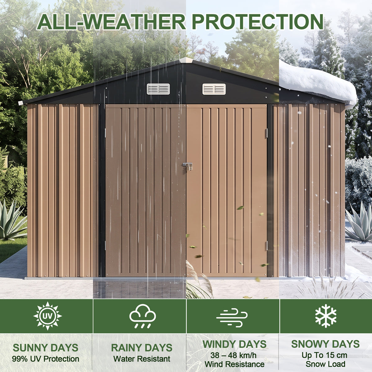 Patioslife Galvanized Steel Metal Storage Shed, Gable Roof Outdoor Shed for Backyard Garden Tools, Rust-Resistant Utility Tool Shed-Patioslife