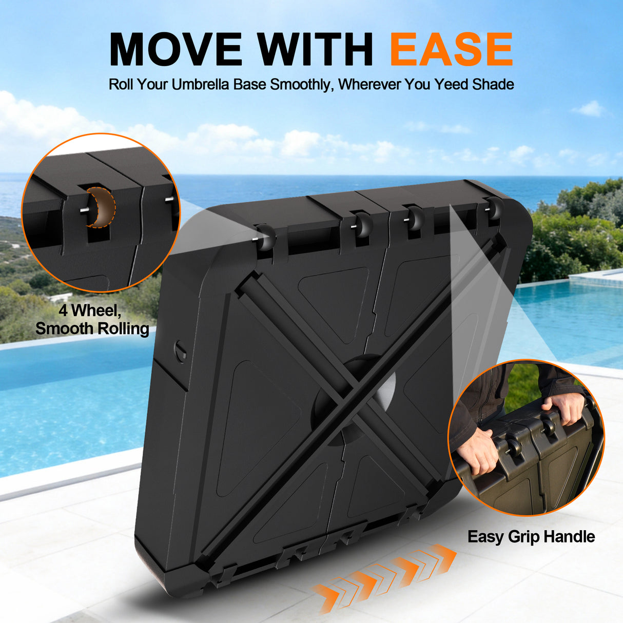 Patioslife™ Cantilever Umbrella Base 250–440lb, Heavy-Duty Outdoor Rolling Stand, Refillable HDPE Offset Weights with Wheels for Patio, Garden & Poolside Stability