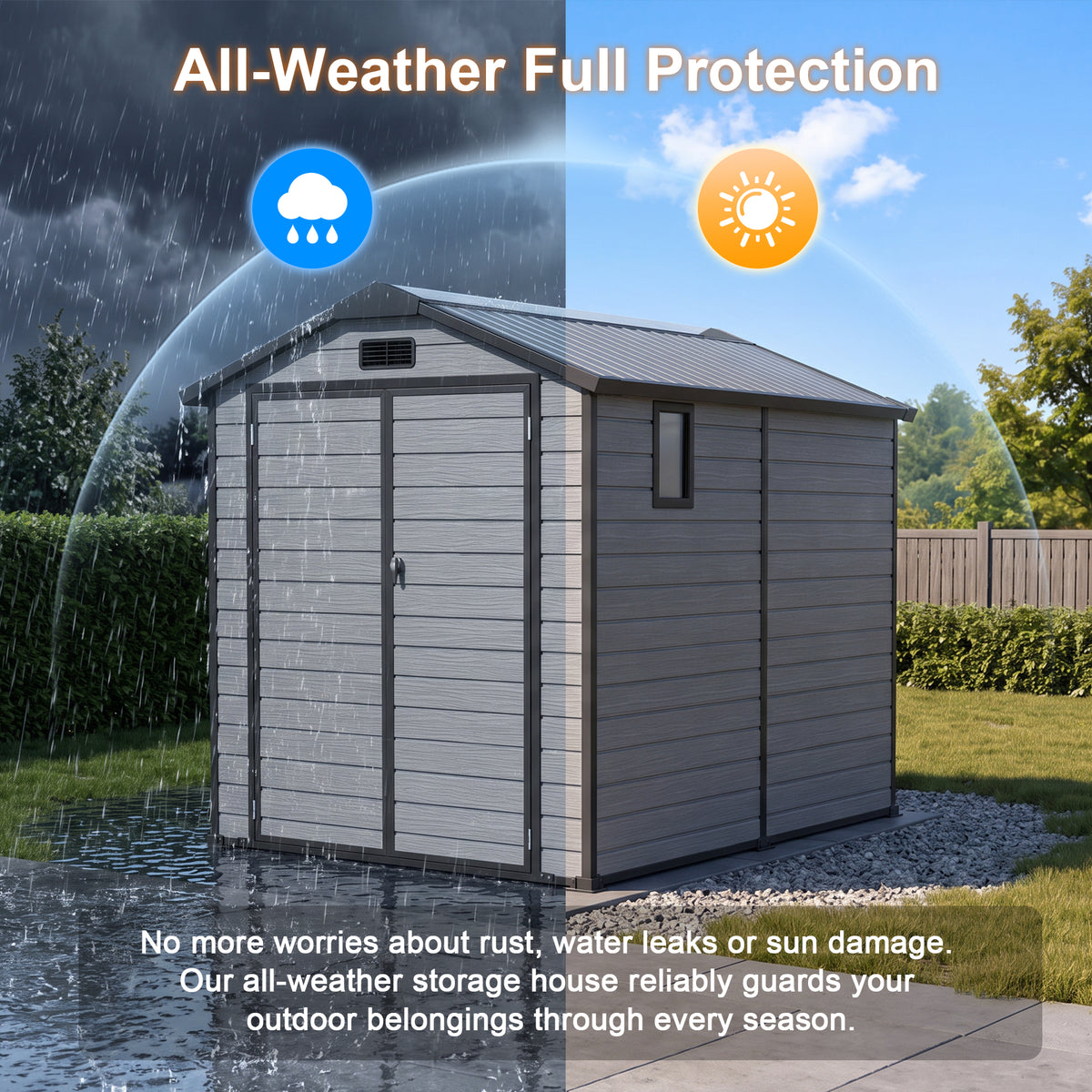 Patioslife YardVault Outdoor Storage Shed with Floor, All-Weather Resin Shed for Tools, Bikes & Lawn Equipment
