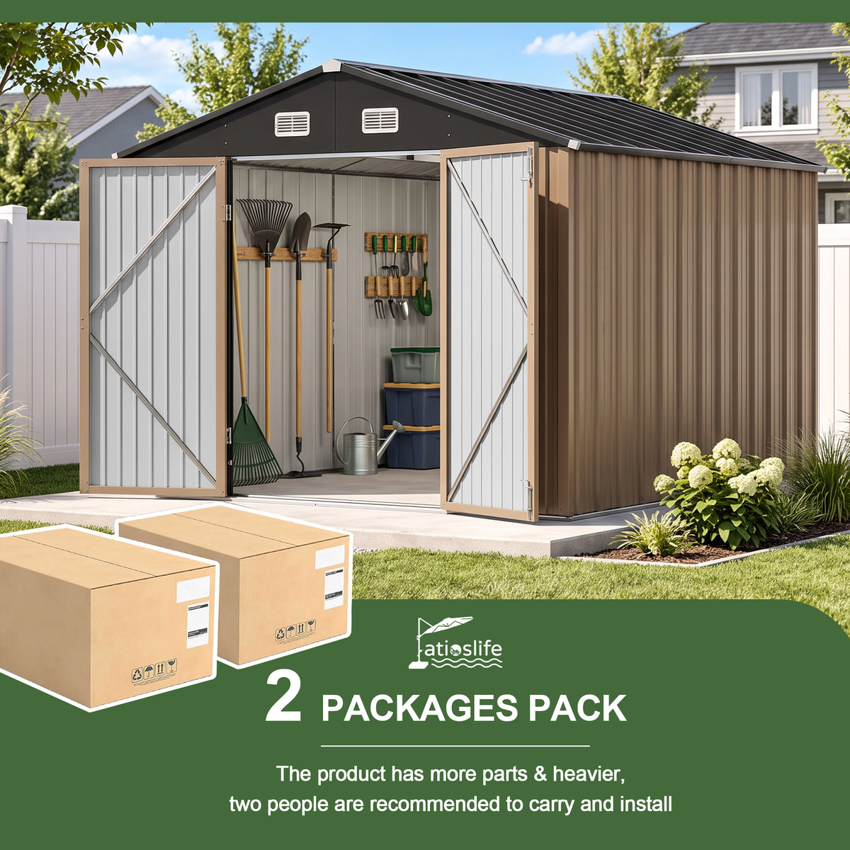 Patioslife Galvanized Steel Metal Storage Shed, Gable Roof Outdoor Shed for Backyard Garden Tools, Rust-Resistant Utility Tool Shed-Patioslife