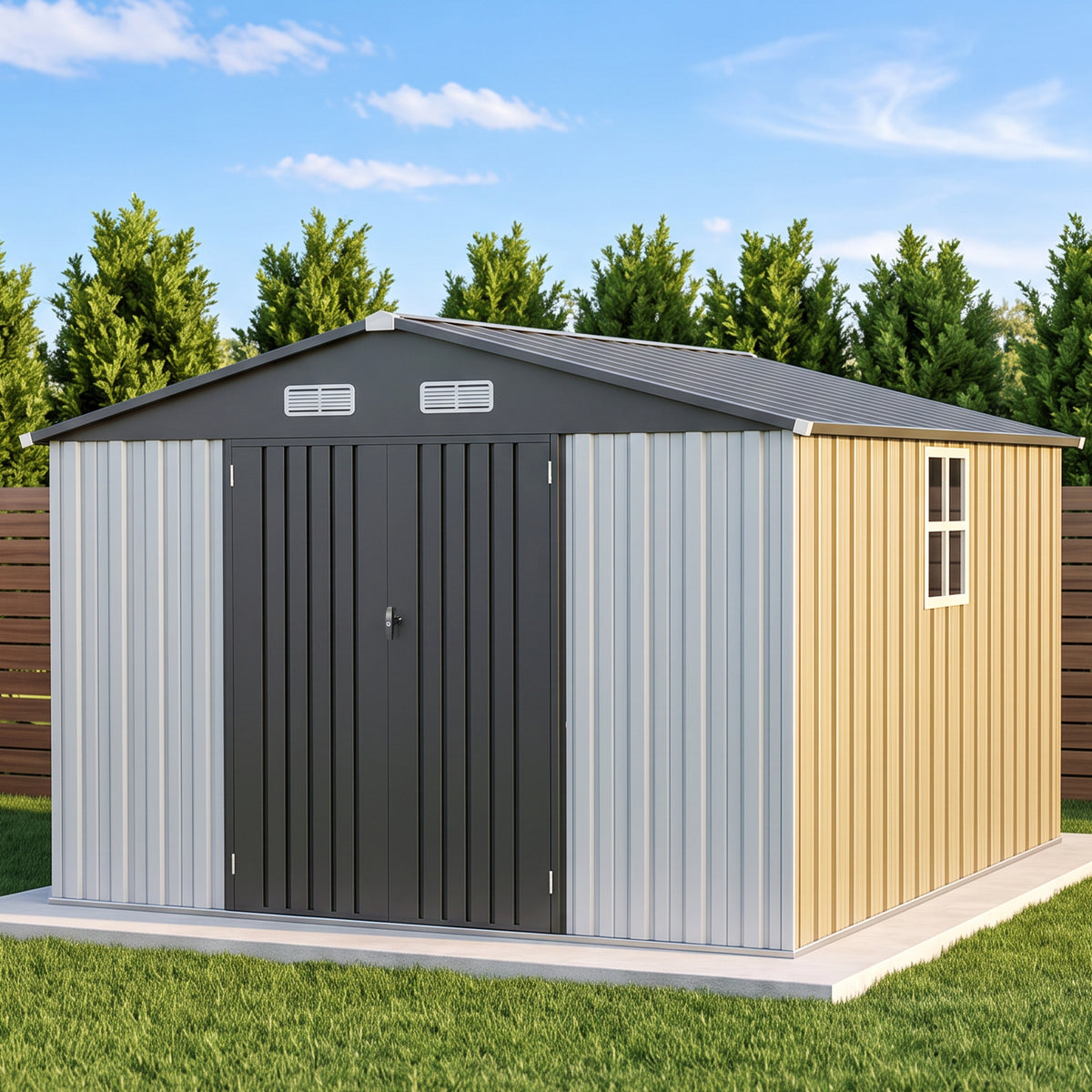 Patioslife YardVault Pro Metal Storage Shed with Window, Galvanized Steel Outdoor Tool Shed
