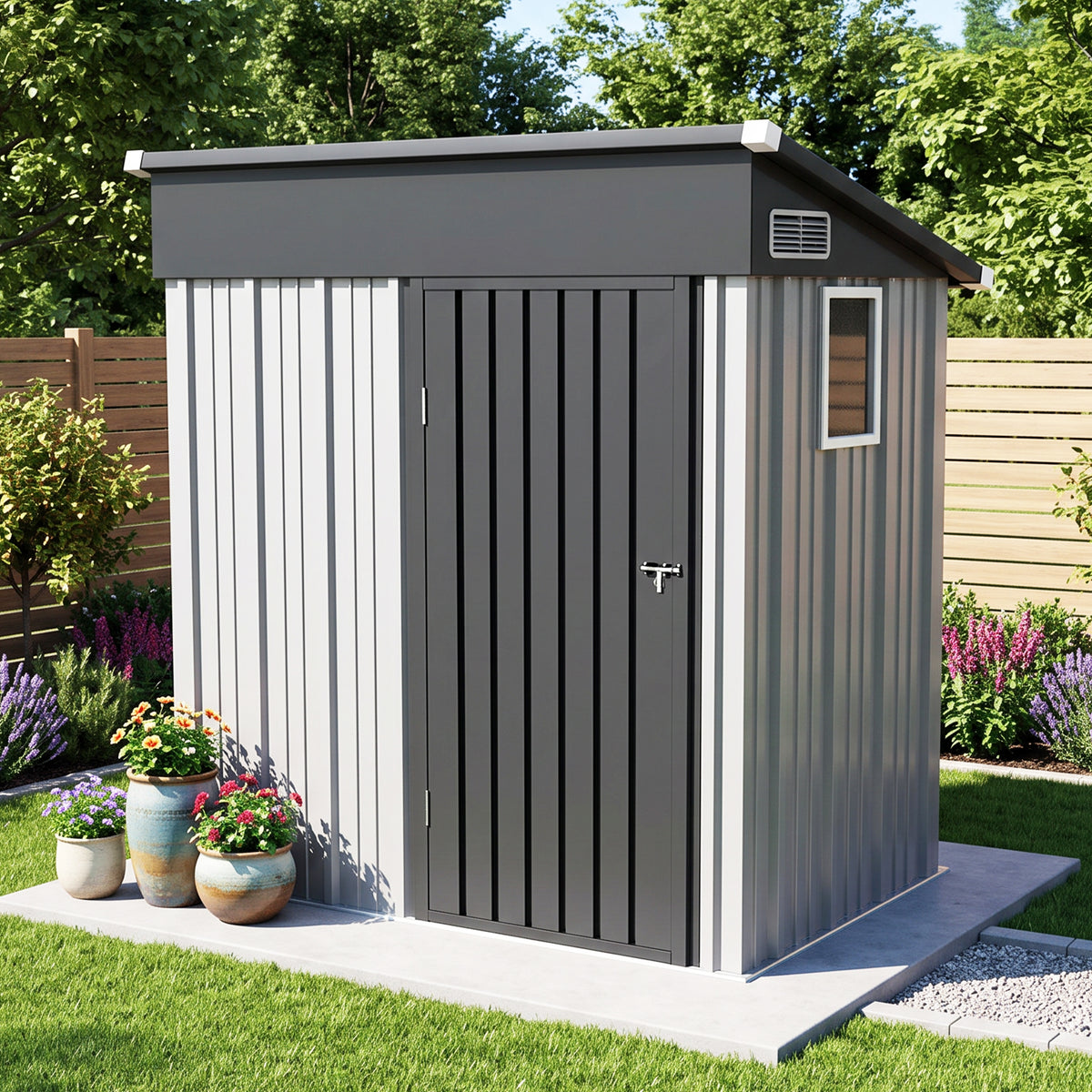 Patioslife YardVault Pro Metal Storage Shed with Window, Galvanized Steel Outdoor Tool Shed