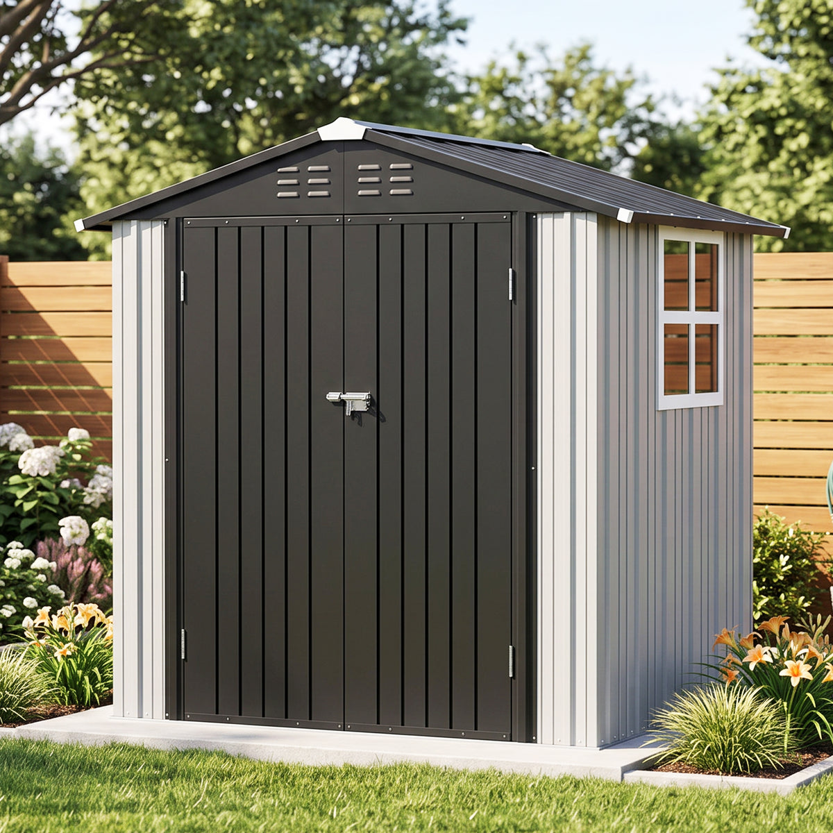 Patioslife YardVault Pro Metal Storage Shed with Window, Galvanized Steel Outdoor Tool Shed