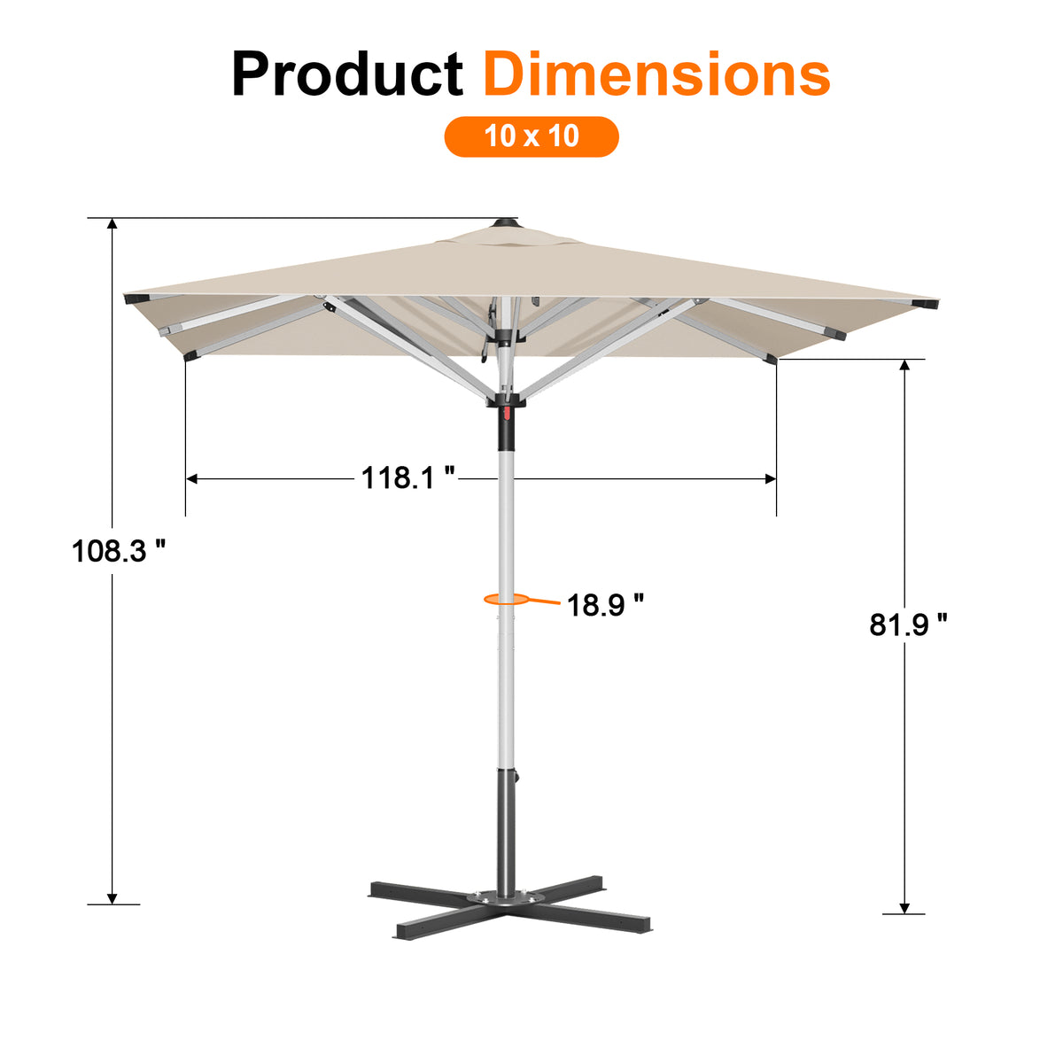 Patioslife 9ft, 10ft & 11ft Patio Umbrella – Round & Square Heavy Duty Aluminum Outdoor Market Umbrella with Double Vented Canopy