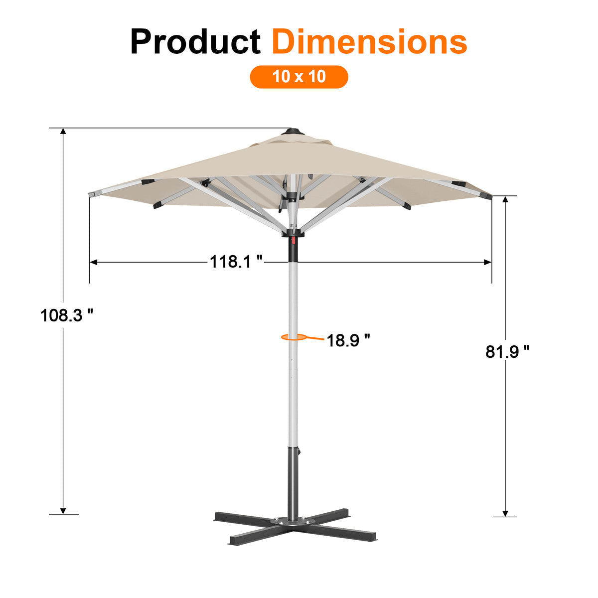Patioslife 9ft, 10ft & 11ft Patio Umbrella – Round & Square Heavy Duty Aluminum Outdoor Market Umbrella with Double Vented Canopy