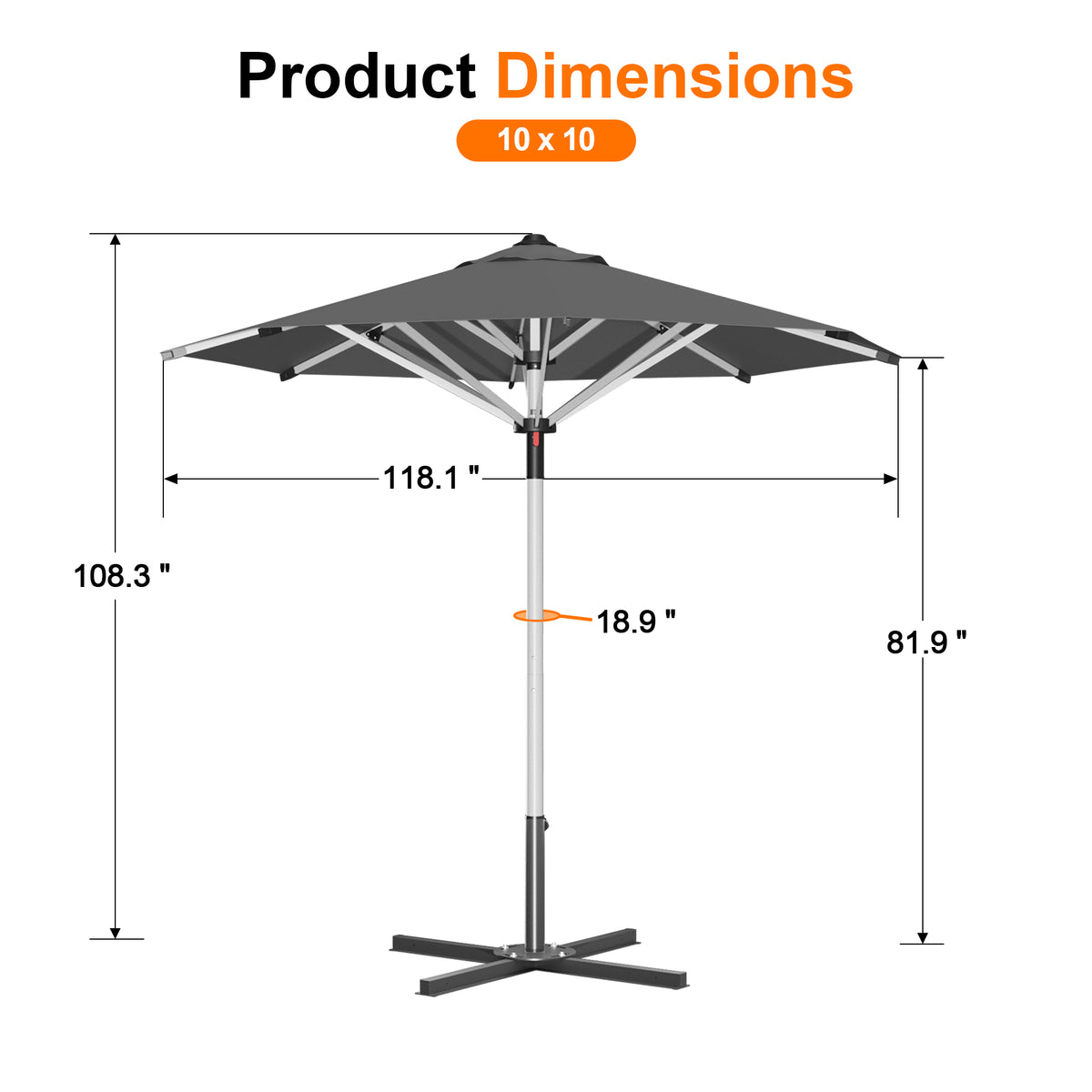 Patioslife 9ft, 10ft & 11ft Patio Umbrella – Round & Square Heavy Duty Aluminum Outdoor Market Umbrella with Double Vented Canopy