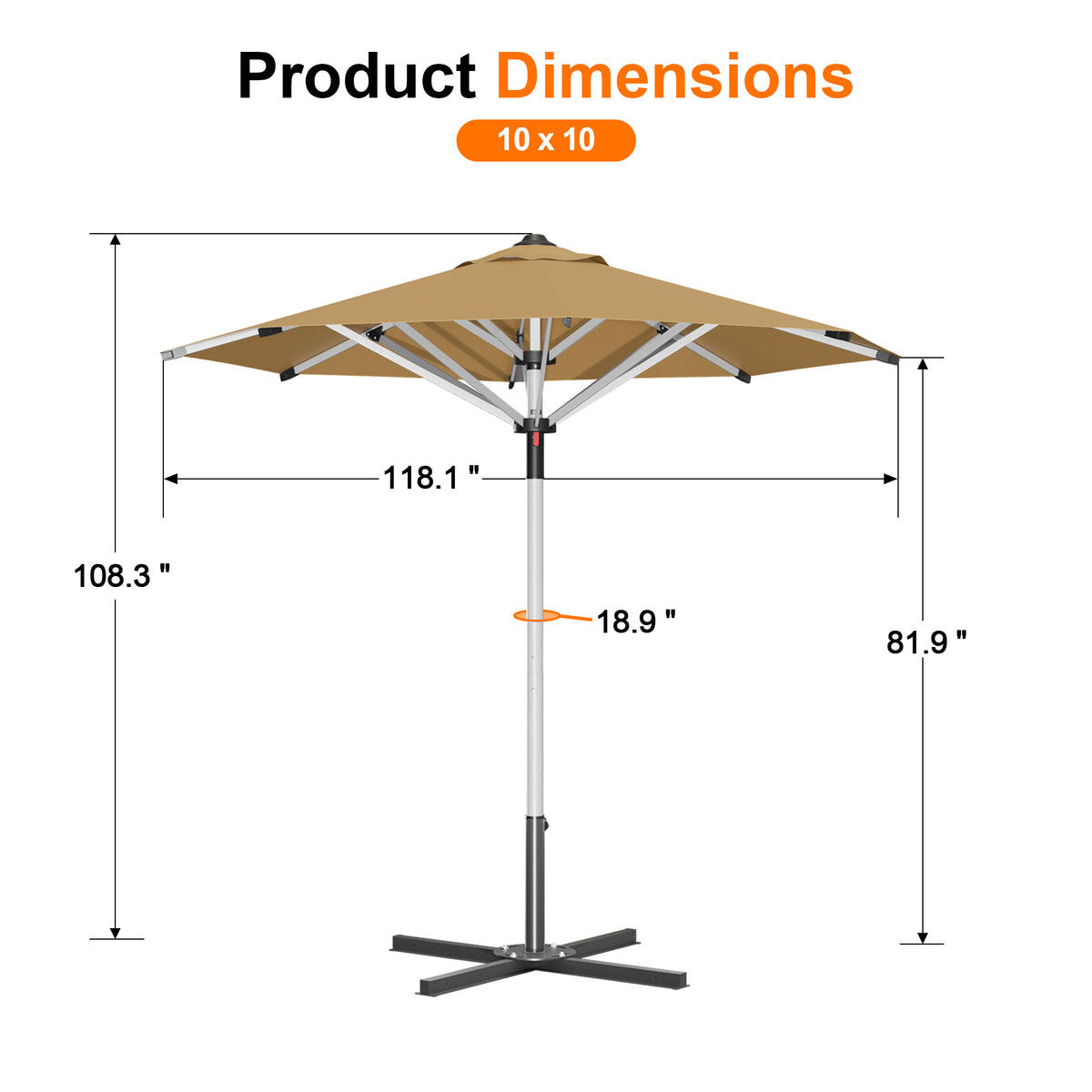 Patioslife 9ft, 10ft & 11ft Patio Umbrella – Round & Square Heavy Duty Aluminum Outdoor Market Umbrella with Double Vented Canopy