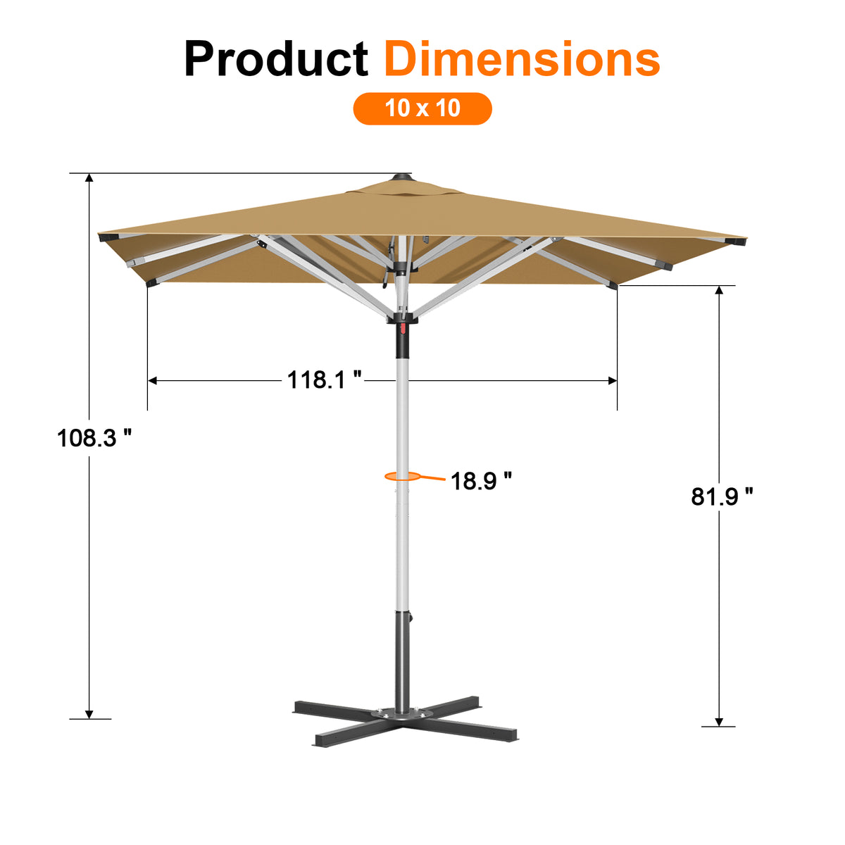 Patioslife 9ft, 10ft & 11ft Patio Umbrella – Round & Square Heavy Duty Aluminum Outdoor Market Umbrella with Double Vented Canopy