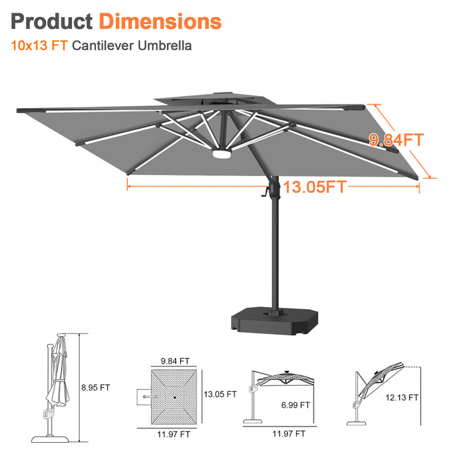 Patioslife Aegis Premium Cantilever Umbrella with Full-Rib LED Strip Lighting, Fibreglass Ribs and Powder-Coated Aluminium Pole for Luxury Garden & Patio Shade