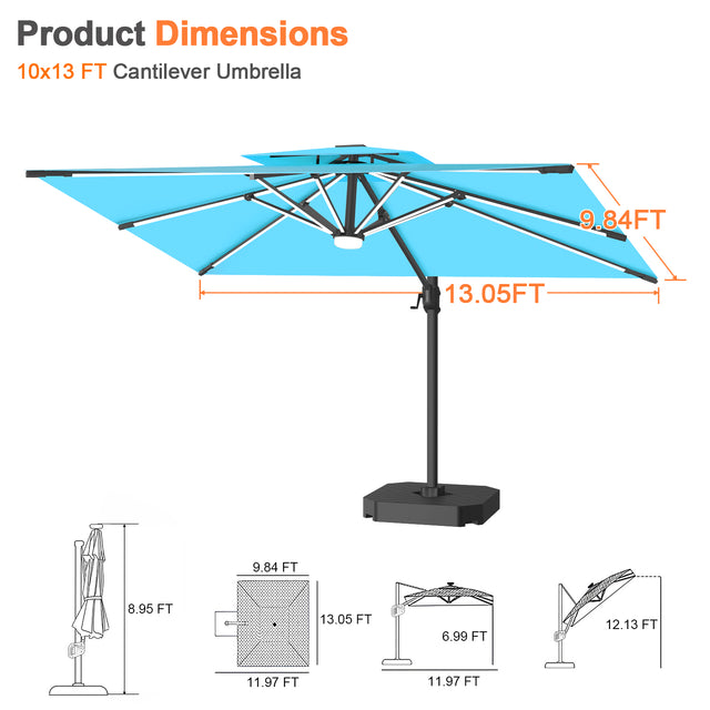 Patioslife Aegis Premium Cantilever Umbrella with Full-Rib LED Strip Lighting, Fibreglass Ribs and Powder-Coated Aluminium Pole for Luxury Garden & Patio Shade