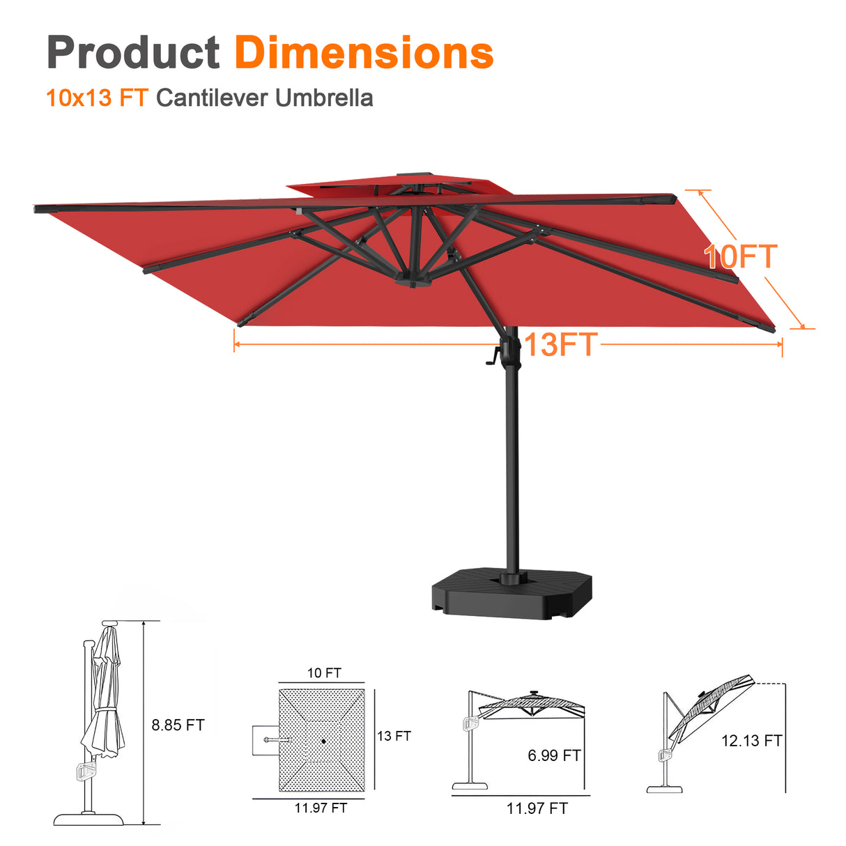 Patioslife Aegis Cantilever Umbrella with Reinforced Aluminum Ribs and Pole for Patios, Gardens & Decks