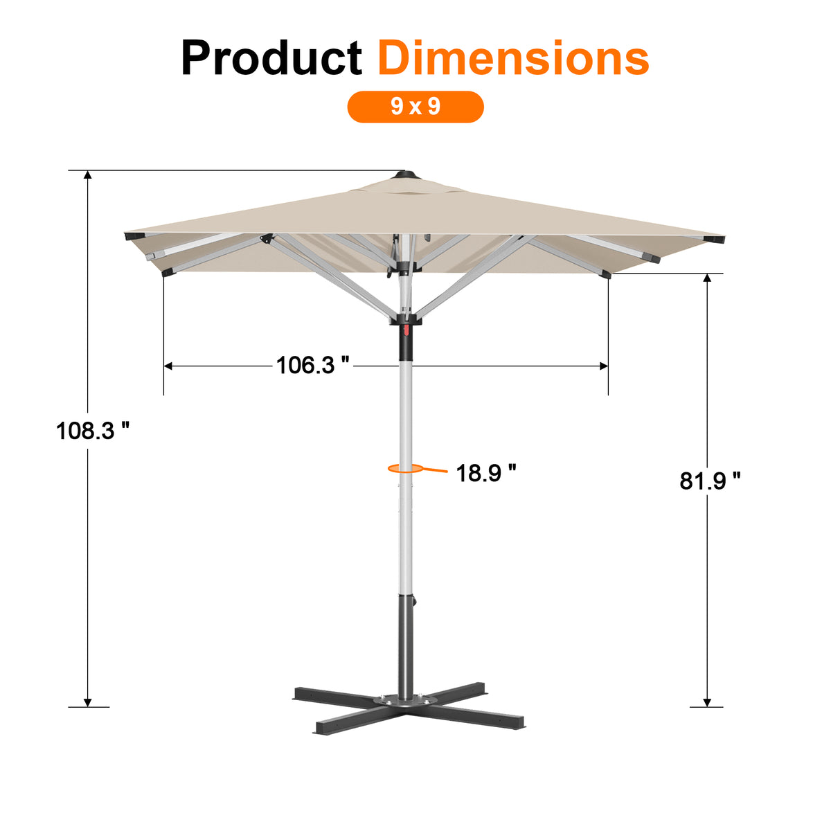 Patioslife 9ft, 10ft & 11ft Patio Umbrella – Round & Square Heavy Duty Aluminum Outdoor Market Umbrella with Double Vented Canopy