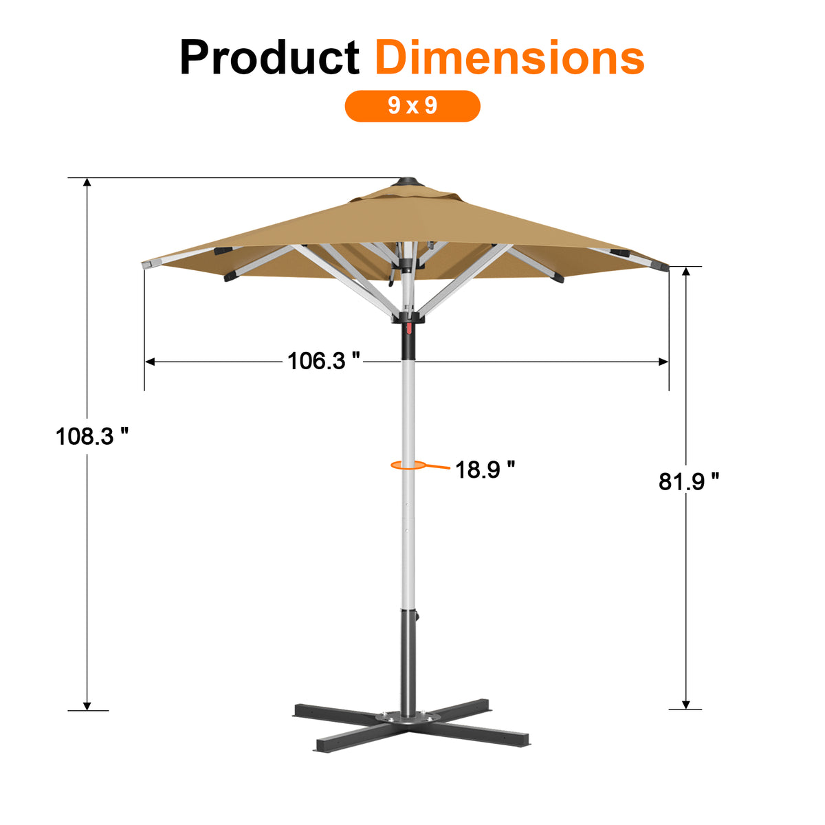 Patioslife 9ft, 10ft & 11ft Patio Umbrella – Round & Square Heavy Duty Aluminum Outdoor Market Umbrella with Double Vented Canopy