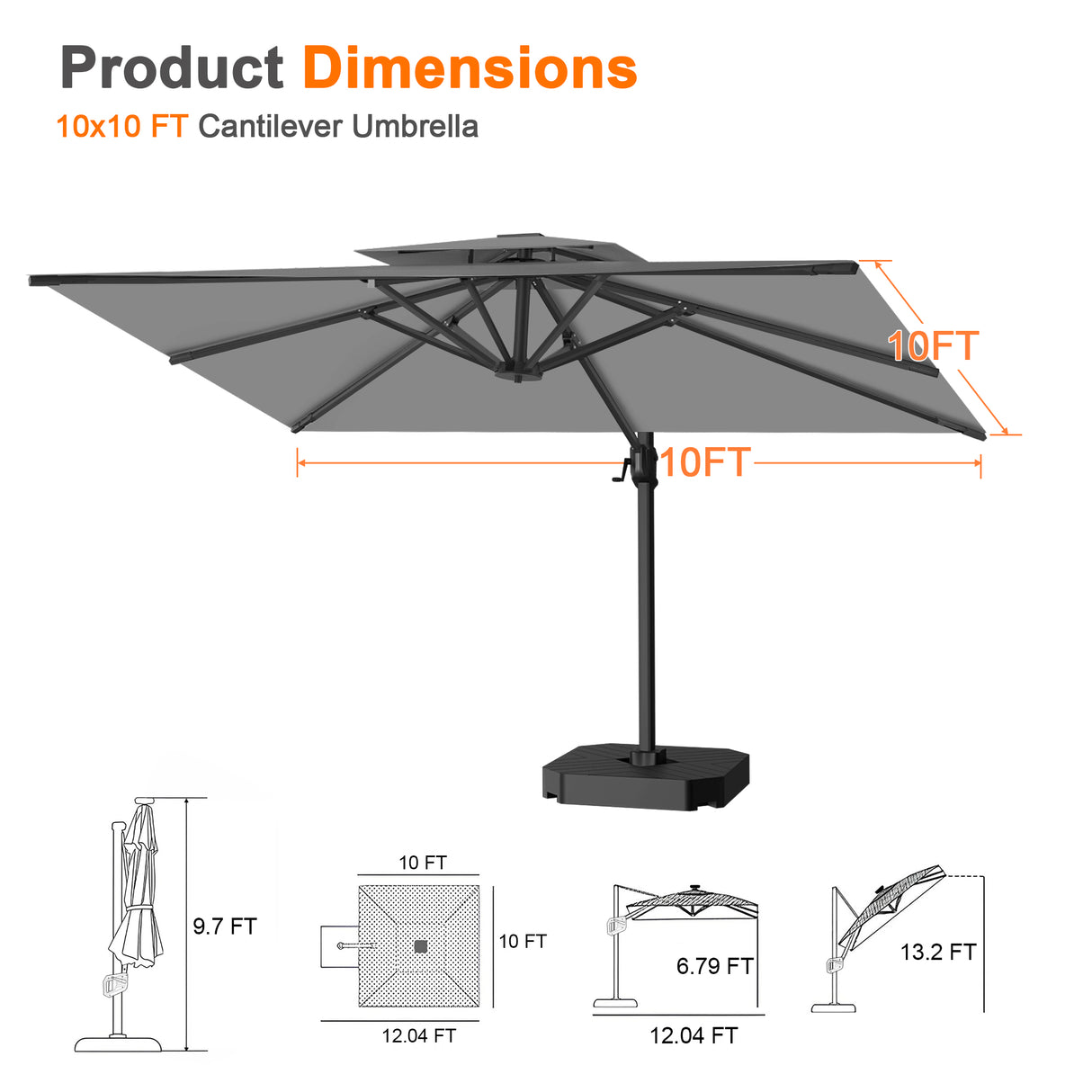Patioslife Aegis Pro™ Cantilever Umbrella with Cross Metal Base, Reinforced & Powder-Coated Aluminium Ribs and Pole, Ideal for Garden & Patio