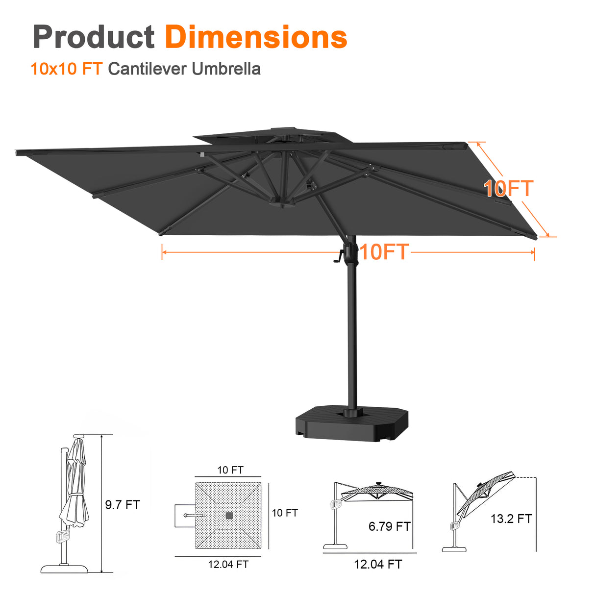 Patioslife Aegis Pro™ Cantilever Umbrella with Cross Metal Base, Reinforced & Powder-Coated Aluminium Ribs and Pole, Ideal for Garden & Patio
