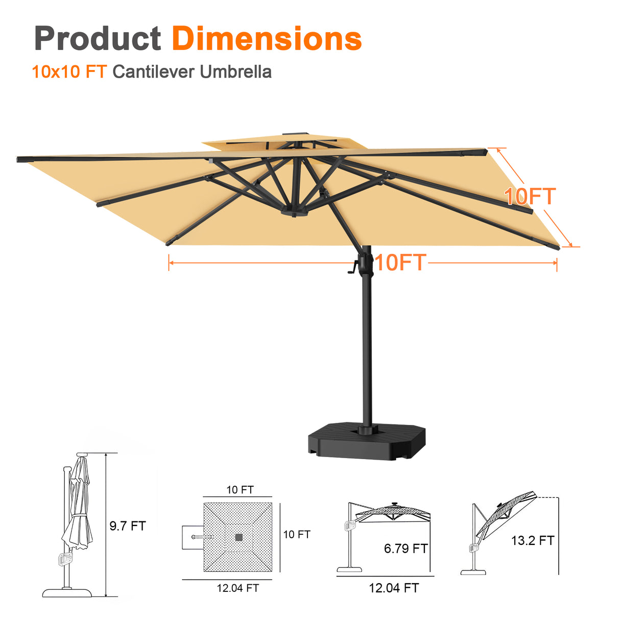 Patioslife Aegis Pro™ Cantilever Umbrella with Cross Metal Base, Reinforced & Powder-Coated Aluminium Ribs and Pole, Ideal for Garden & Patio