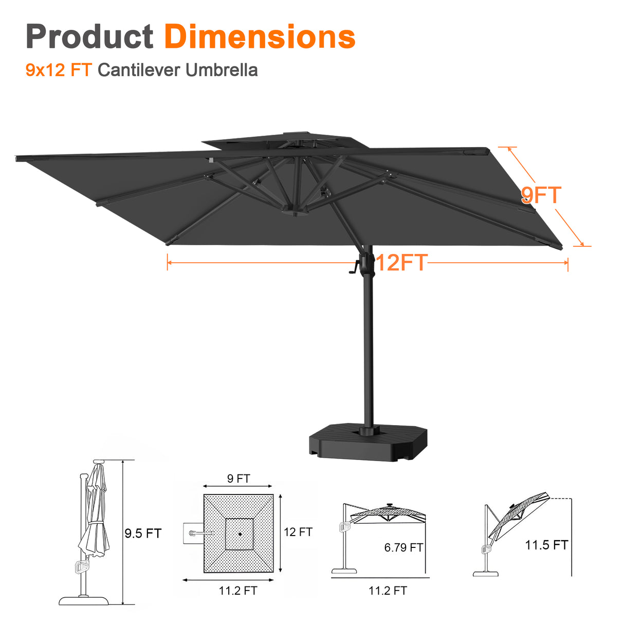 Patioslife Aegis Pro™ Cantilever Umbrella with Cross Metal Base, Reinforced & Powder-Coated Aluminium Ribs and Pole, Ideal for Garden & Patio