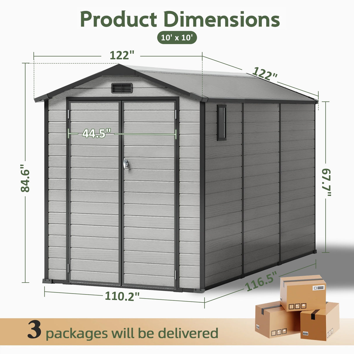 Outdoor Storage Shed with Floor Patioslife YardVault , All-Weather Waterproof Plastic Garden Shed in Resin with Lock and Window for Backyard, Heavy-Duty Storage Shed for Tools, Bikes & Lawn Equipment