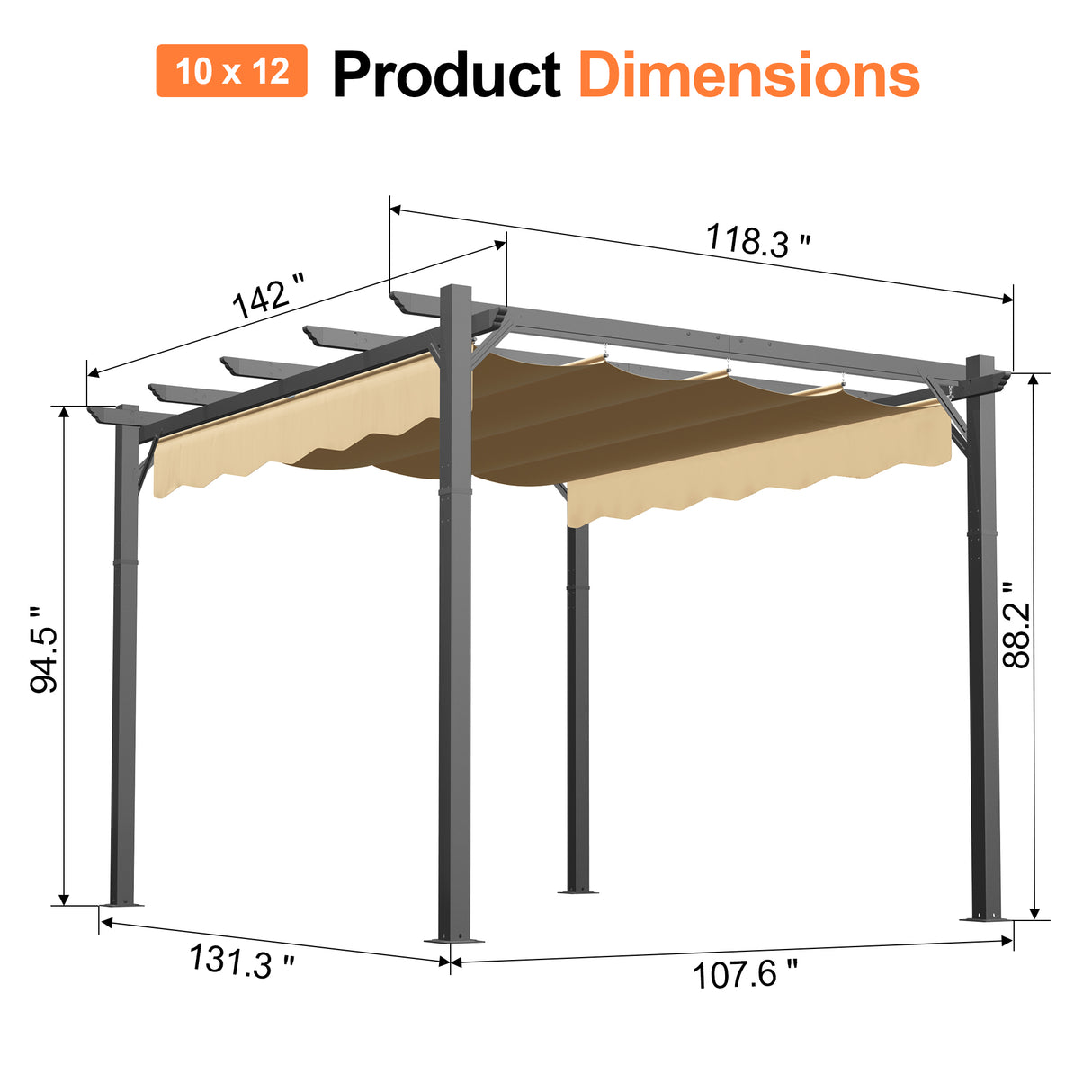 Patioslife Atlantic Retractable Pergola with Adjustable Canopy — Heavy-Duty Outdoor Shade Structure