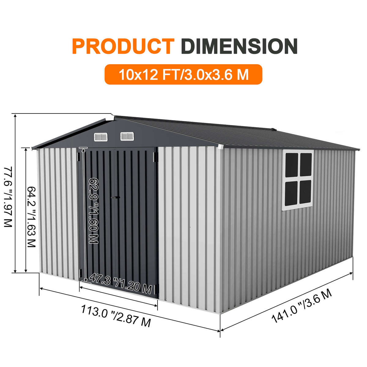 Patioslife YardVault Pro Metal Storage Shed with Window, Galvanized Steel Outdoor Tool Shed