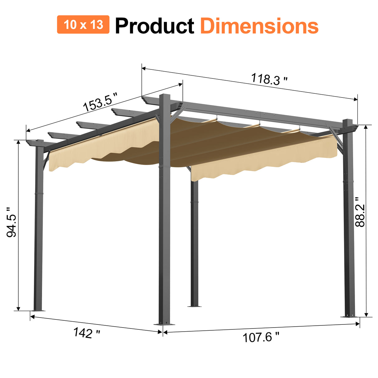 Patioslife Atlantic Retractable Pergola with Adjustable Canopy — Heavy-Duty Outdoor Shade Structure