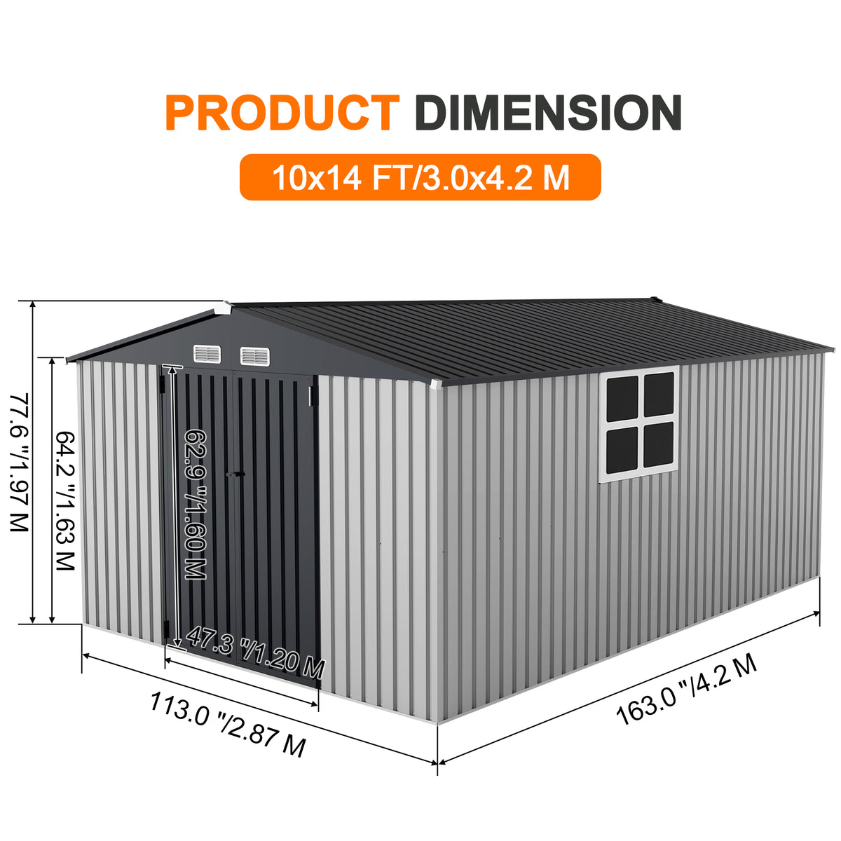 Patioslife YardVault Pro Metal Storage Shed with Window, Galvanized Steel Outdoor Tool Shed