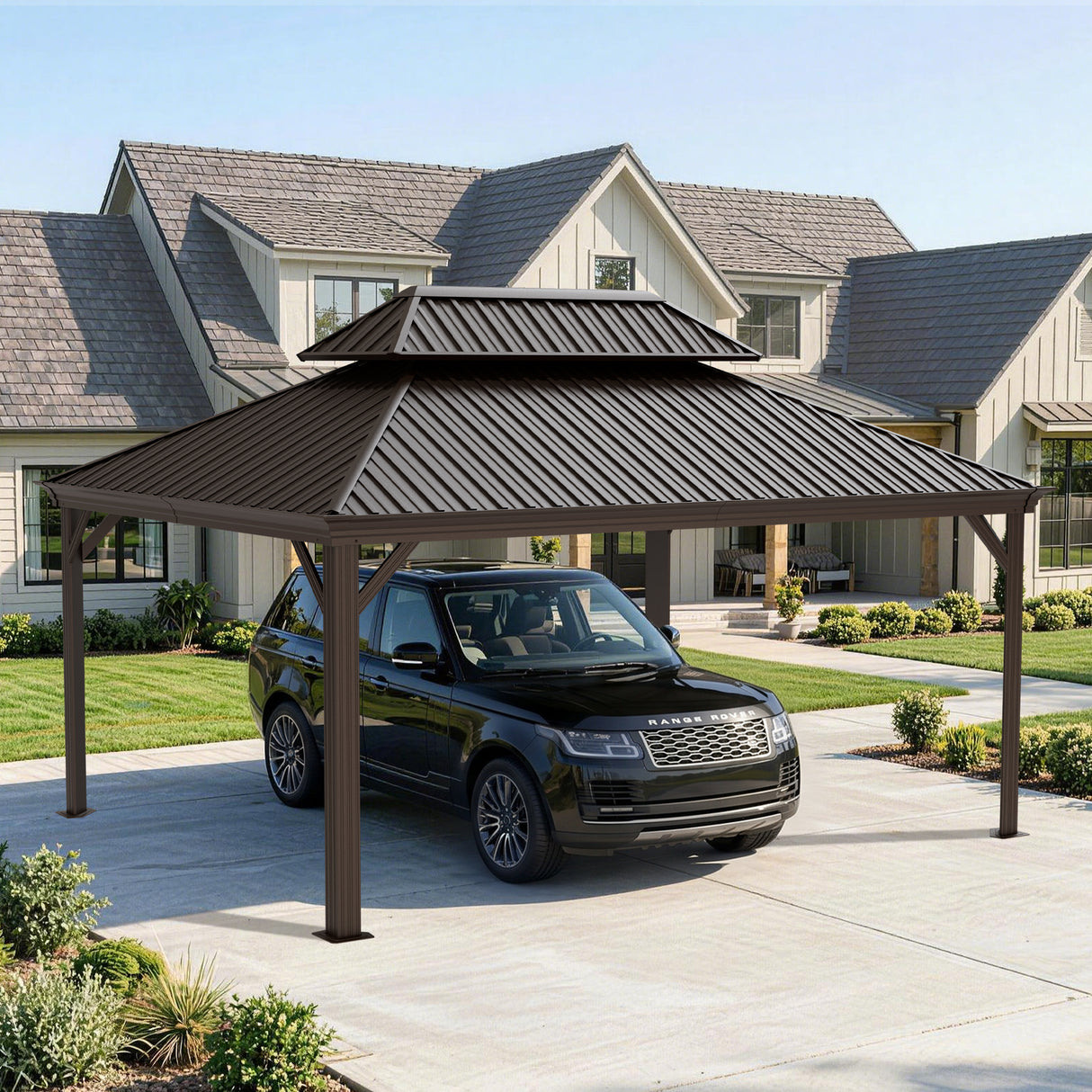 Patioslife All-Weather Aluminum Carport – Steel Roof Canopy for Cars, Motorcycles, RVs & Boats