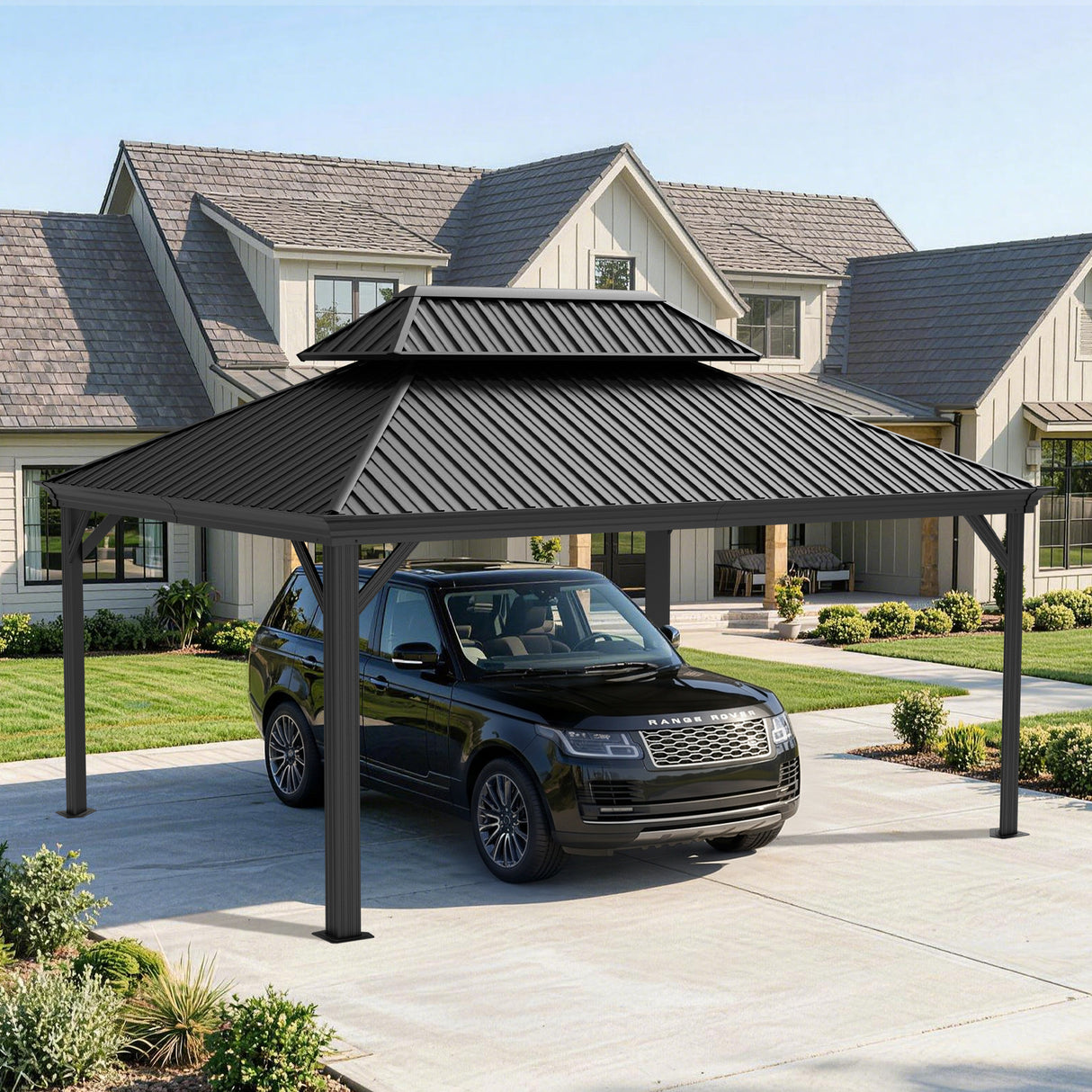 Patioslife All-Weather Aluminum Carport – Steel Roof Canopy for Cars, Motorcycles, RVs & Boats