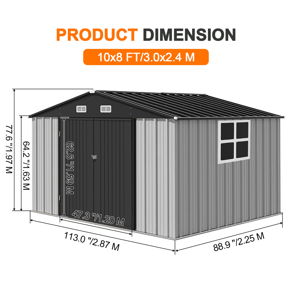 Patioslife YardVault Pro Metal Storage Shed with Window, Galvanized Steel Outdoor Tool Shed
