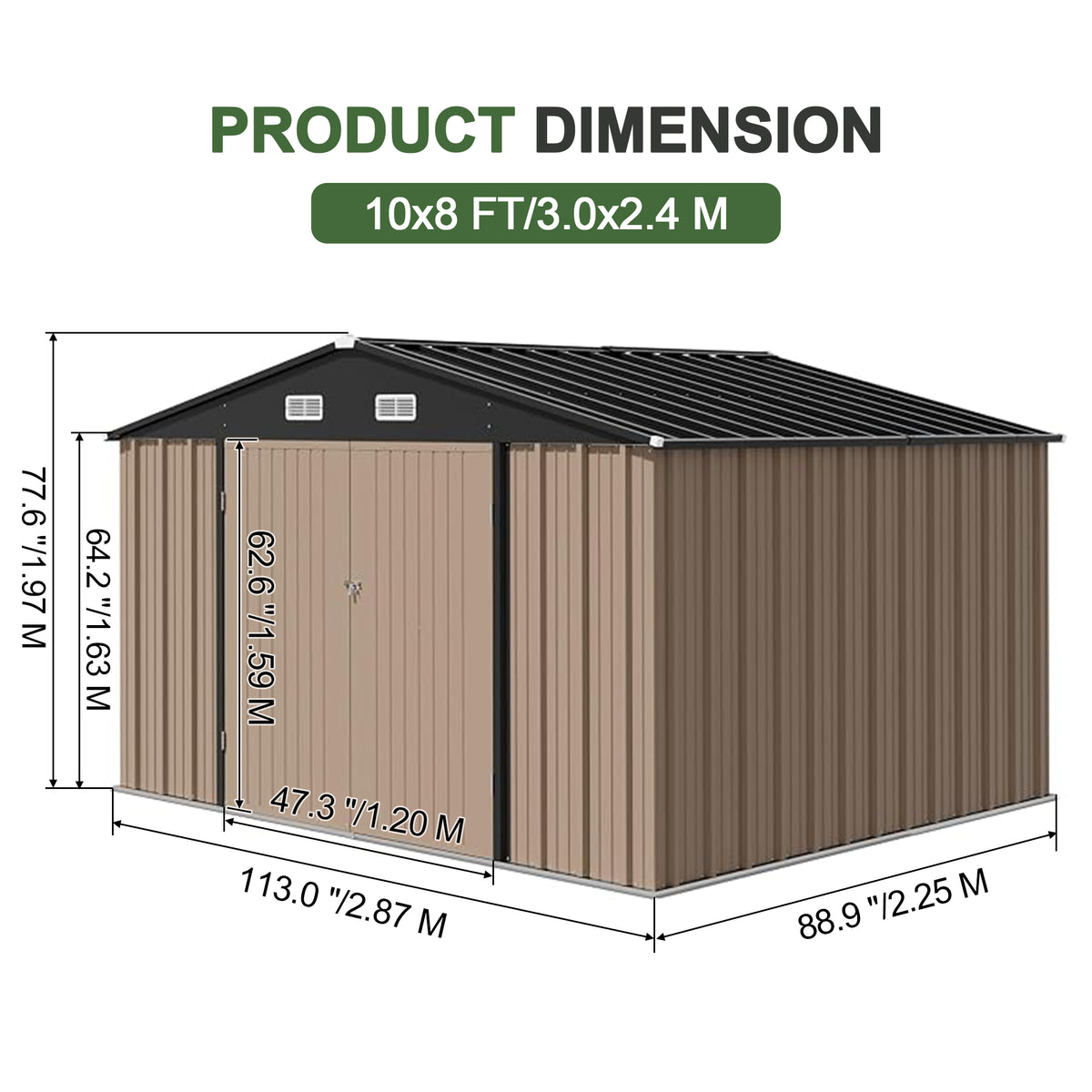 Patioslife Galvanized Steel Metal Storage Shed, Gable Roof Outdoor Shed for Backyard Garden Tools, Rust-Resistant Utility Tool Shed-Patioslife