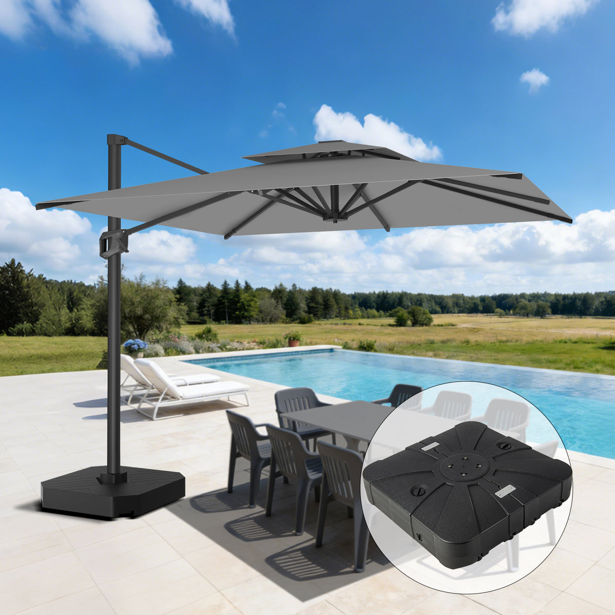 Patioslife Aegis Cantilever Umbrella with Reinforced Aluminum Ribs and Pole for Patios, Gardens & Decks