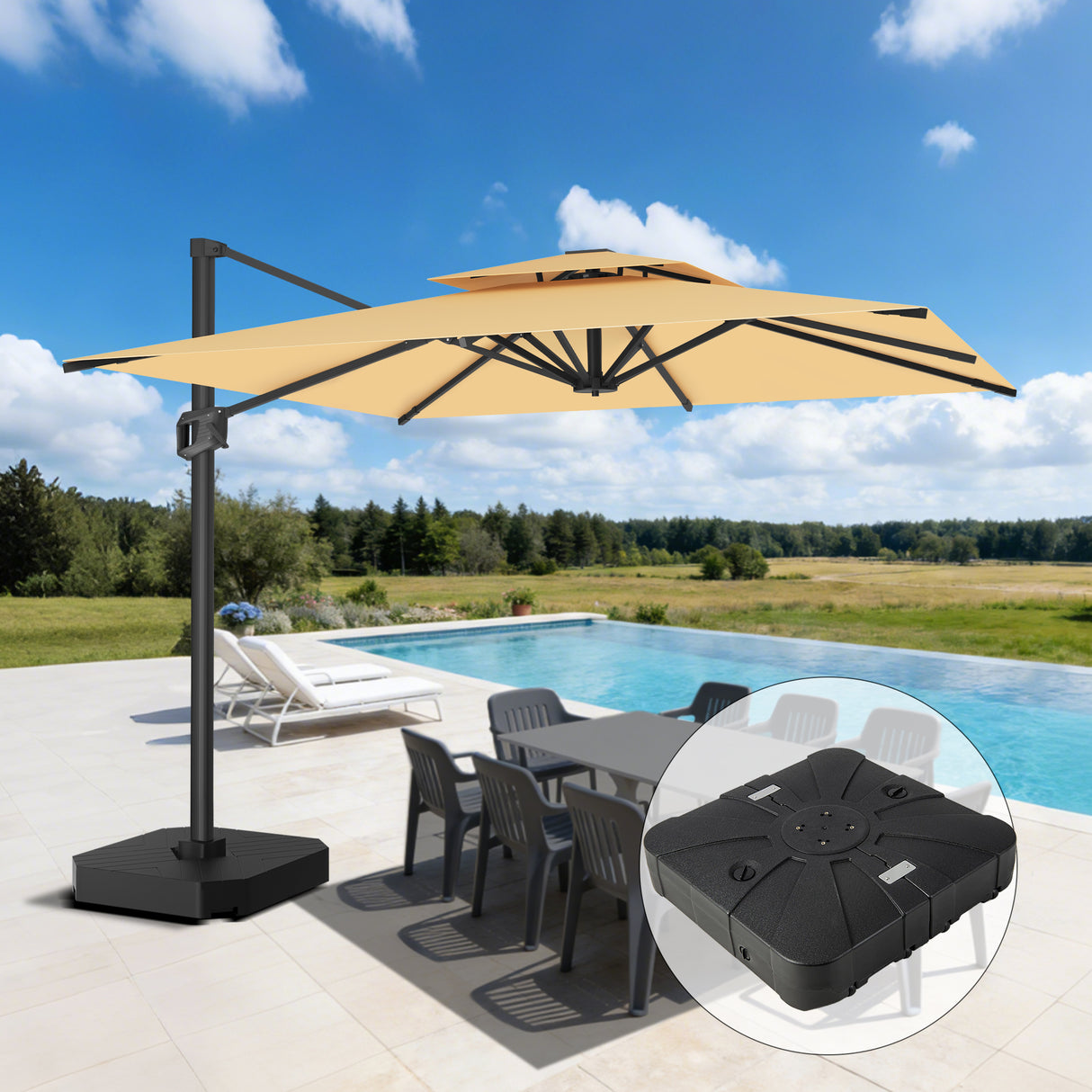 Patioslife Aegis Cantilever Umbrella with Reinforced Aluminum Ribs and Pole for Patios, Gardens & Decks