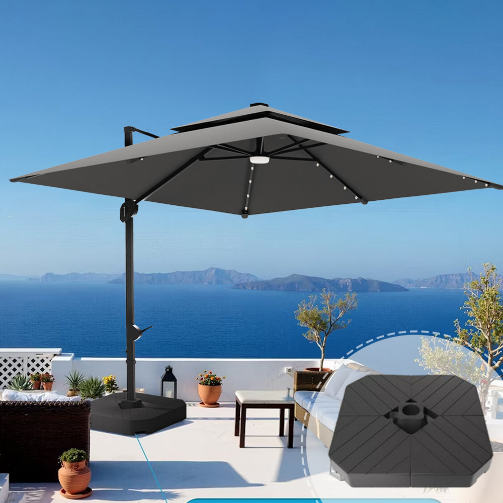 Patioslife Aegis Pro Cantilever Umbrella with LED Lights and Cover, Reinforced & Powder-Coated Aluminium Ribs and Pole — Perfect for Garden & Patio