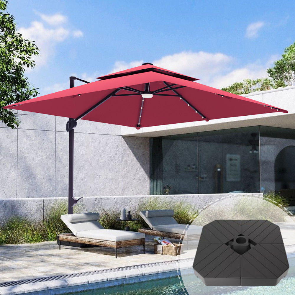 Patioslife Aegis Pro Cantilever Umbrella with LED Lights and Cover, Reinforced & Powder-Coated Aluminium Ribs and Pole — Perfect for Garden & Patio