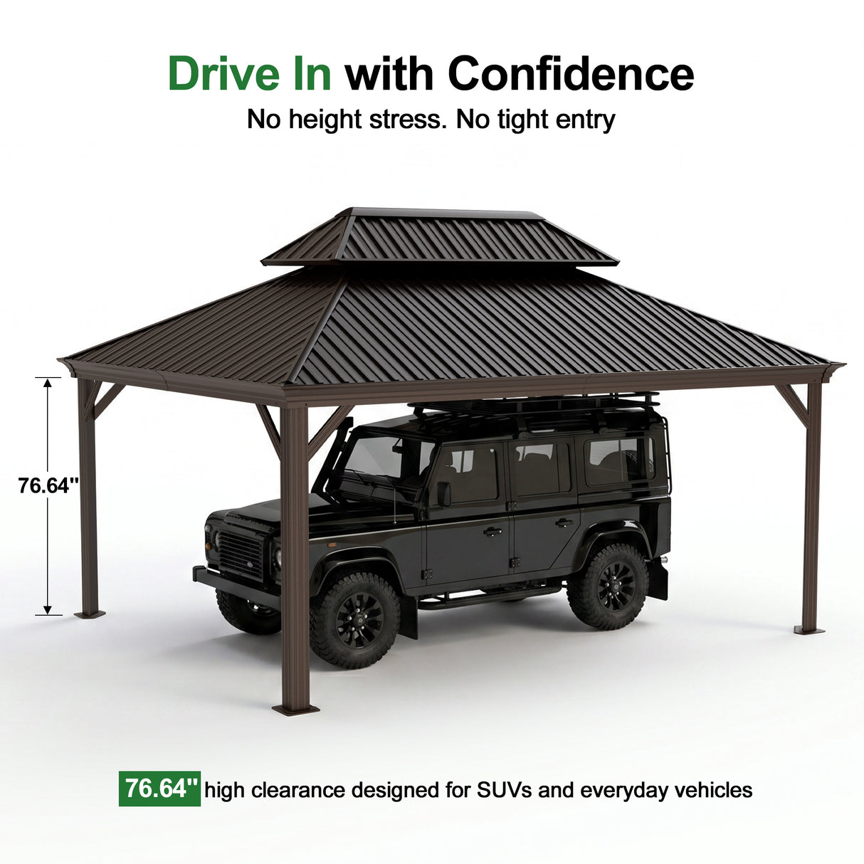 Patioslife All-Weather Aluminum Carport – Steel Roof Canopy for Cars, Motorcycles, RVs & Boats