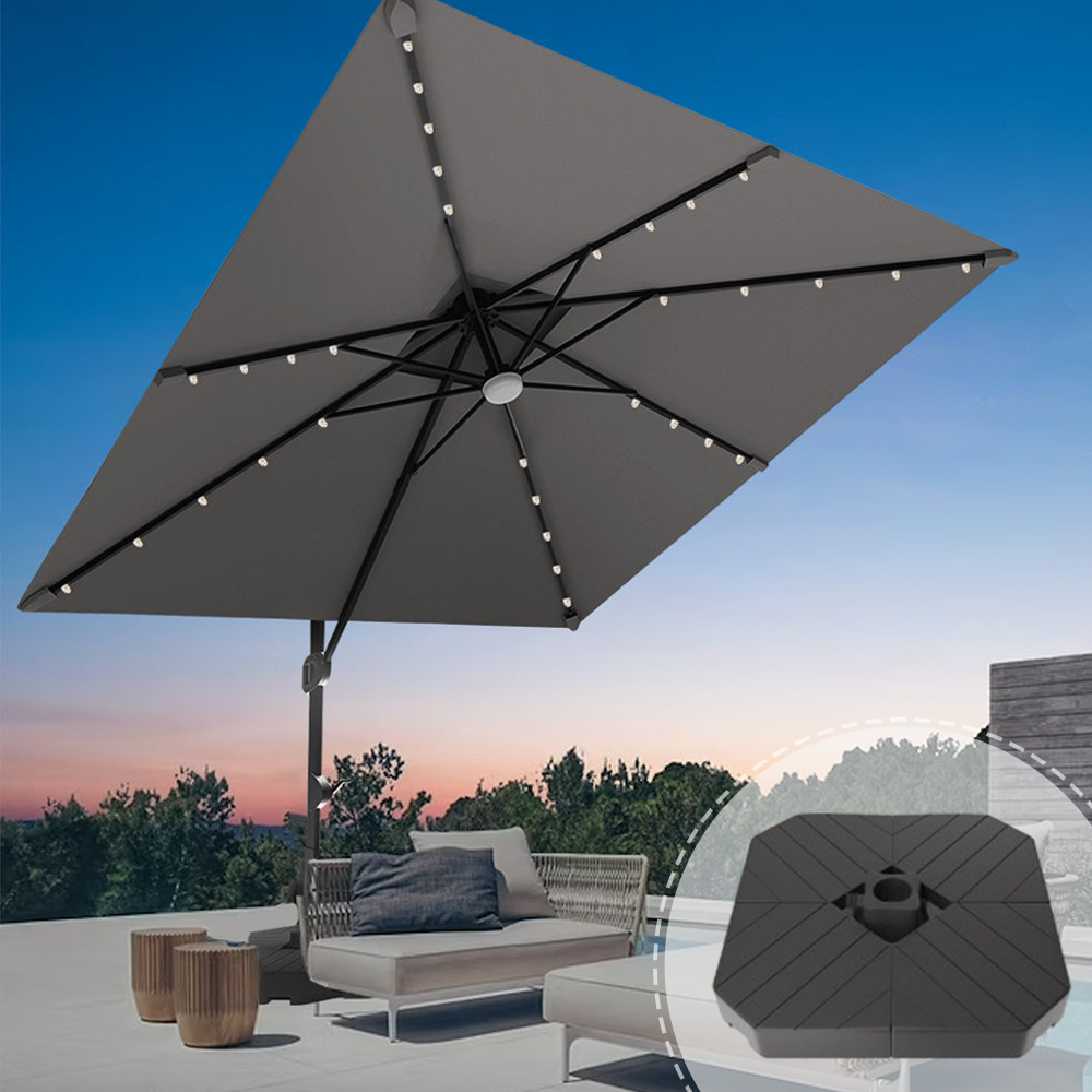 Patioslife Aegis Pro Cantilever Umbrella with LED Lights and Cover, Reinforced & Powder-Coated Aluminium Ribs and Pole — Perfect for Garden & Patio