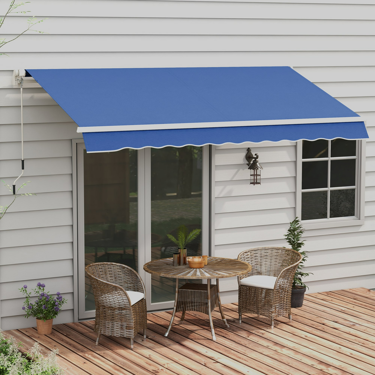 Retractable Awning Manual Crank, 12' x 10', UV-Resistant Water-Repellent Canopy, Aluminum Frame for Balcony, Deck & Patio Use