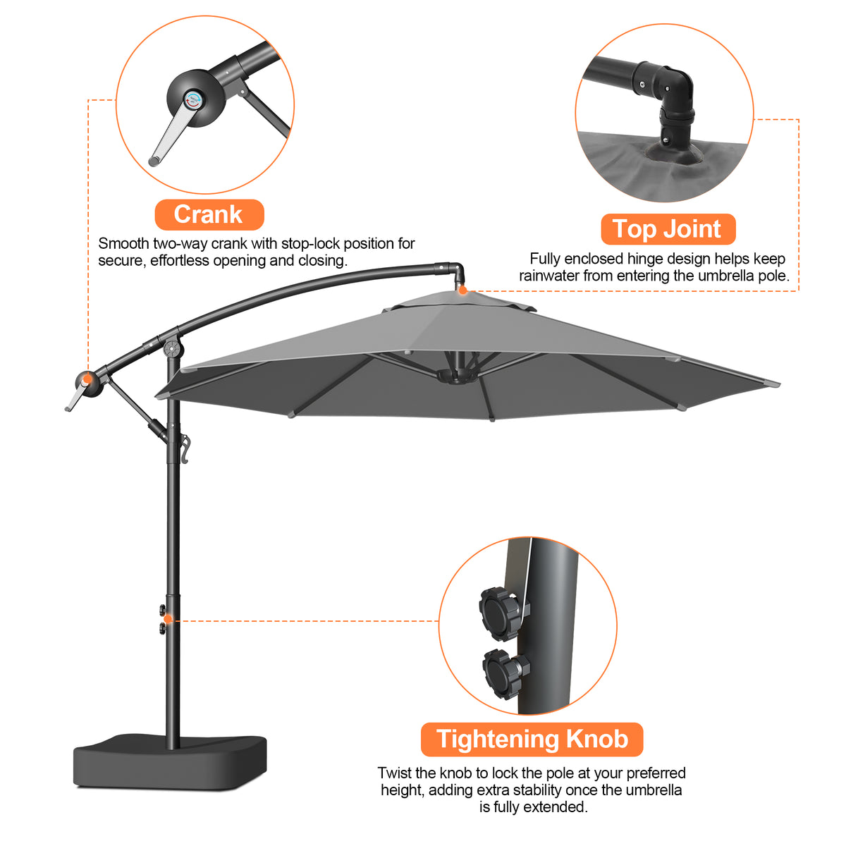 Patioslife 10ft Cantilever Patio Umbrella with Base – Heavy Duty Offset Outdoor Umbrella for Patio, Backyard, Deck & Poolside