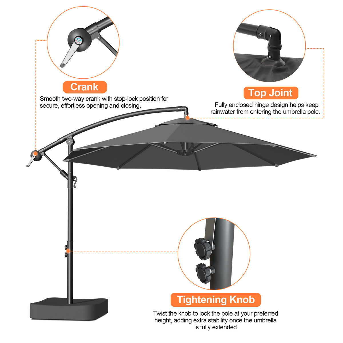Patioslife 10ft Cantilever Patio Umbrella with Base – Heavy Duty Offset Outdoor Umbrella for Patio, Backyard, Deck & Poolside
