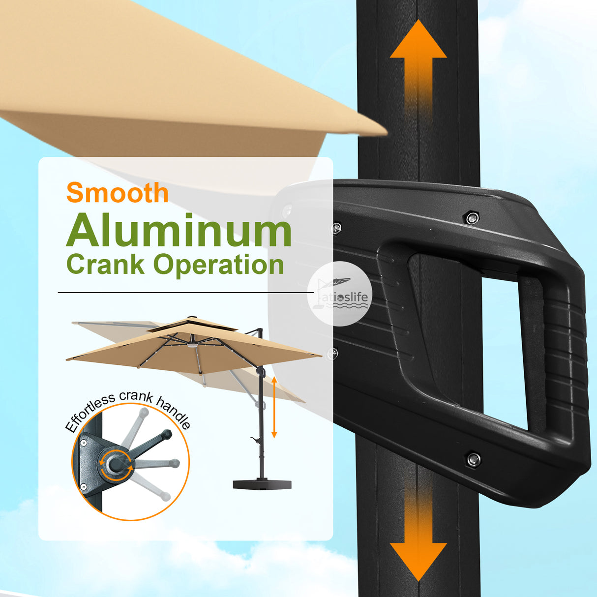 Patioslife Aegis Pro Cantilever Umbrella with LED Lights and Cover, Reinforced & Powder-Coated Aluminium Ribs and Pole — Perfect for Garden & Patio