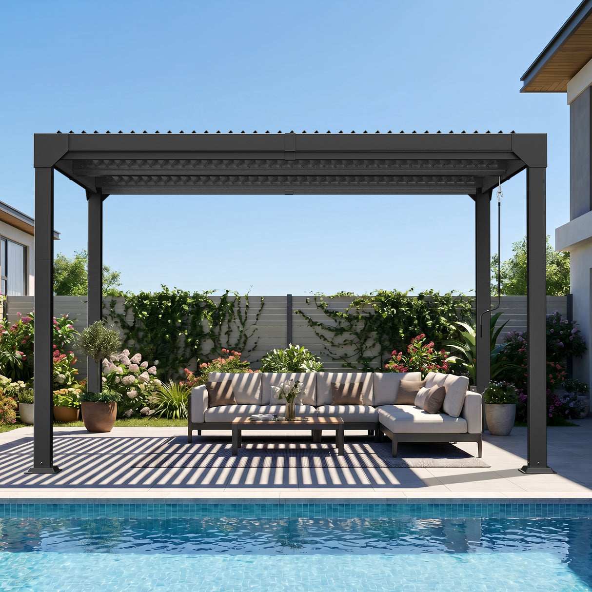 Patioslife Atlantic | Metal Louvered Pergola with Adjustable Roof, Freestanding All-Weather Shelter for Deck, Patio & Poolside