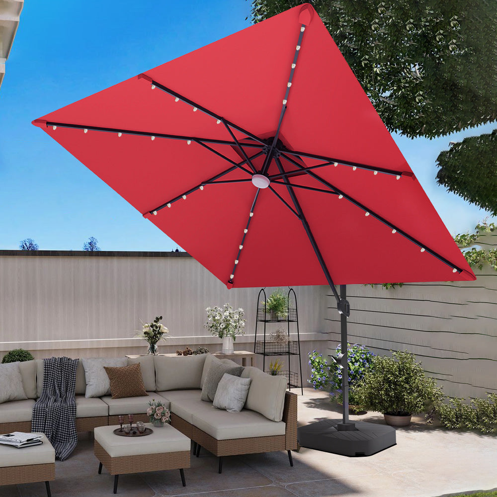 Patioslife Aegis Pro Cantilever Umbrella with LED Lights and Cover, Reinforced & Powder-Coated Aluminium Ribs and Pole — Perfect for Garden & Patio