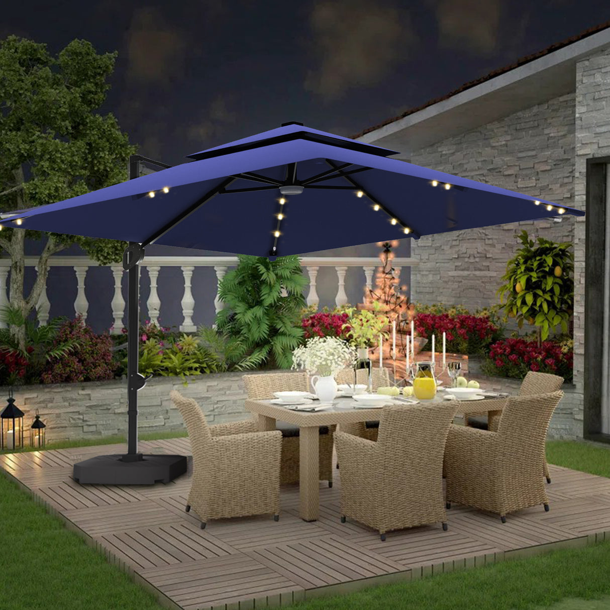 Patioslife Aegis Pro Cantilever Umbrella with LED Lights and Cover, Reinforced & Powder-Coated Aluminium Ribs and Pole — Perfect for Garden & Patio