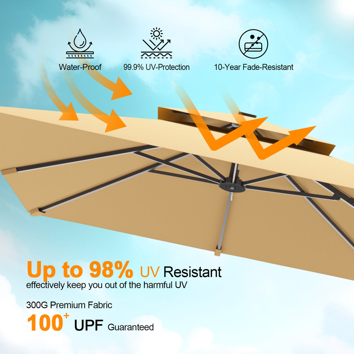 Patioslife Aegis Pro™ Cantilever Umbrella with Base & Protective Cover — Fibreglass Ribs & Powder-Coated Aluminium Pole for Garden & Patio