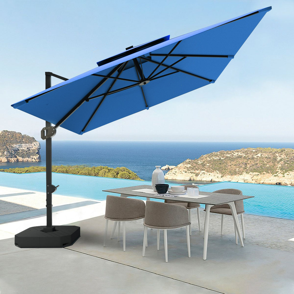 Patioslife Aegis Pro™ Cantilever Umbrella with Base & Protective Cover — Fibreglass Ribs & Powder-Coated Aluminium Pole for Garden & Patio