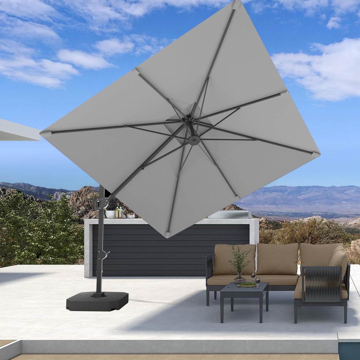 Patioslife Aegis Pro™ Cantilever Umbrella with Base & Protective Cover — Fibreglass Ribs & Powder-Coated Aluminium Pole for Garden & Patio