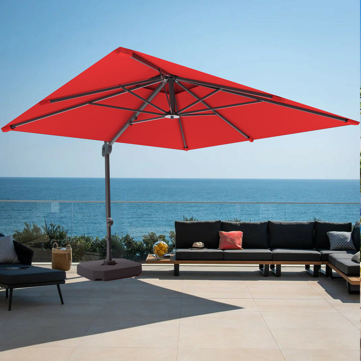 Patioslife Aegis Pro™ Cantilever Umbrella with Base & Protective Cover — Fibreglass Ribs & Powder-Coated Aluminium Pole for Garden & Patio